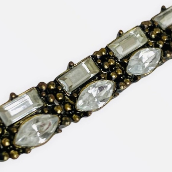 Rhinestone Choker Necklace Burnished Gold Fashion Jewelry Boho - Picture 3 of 6